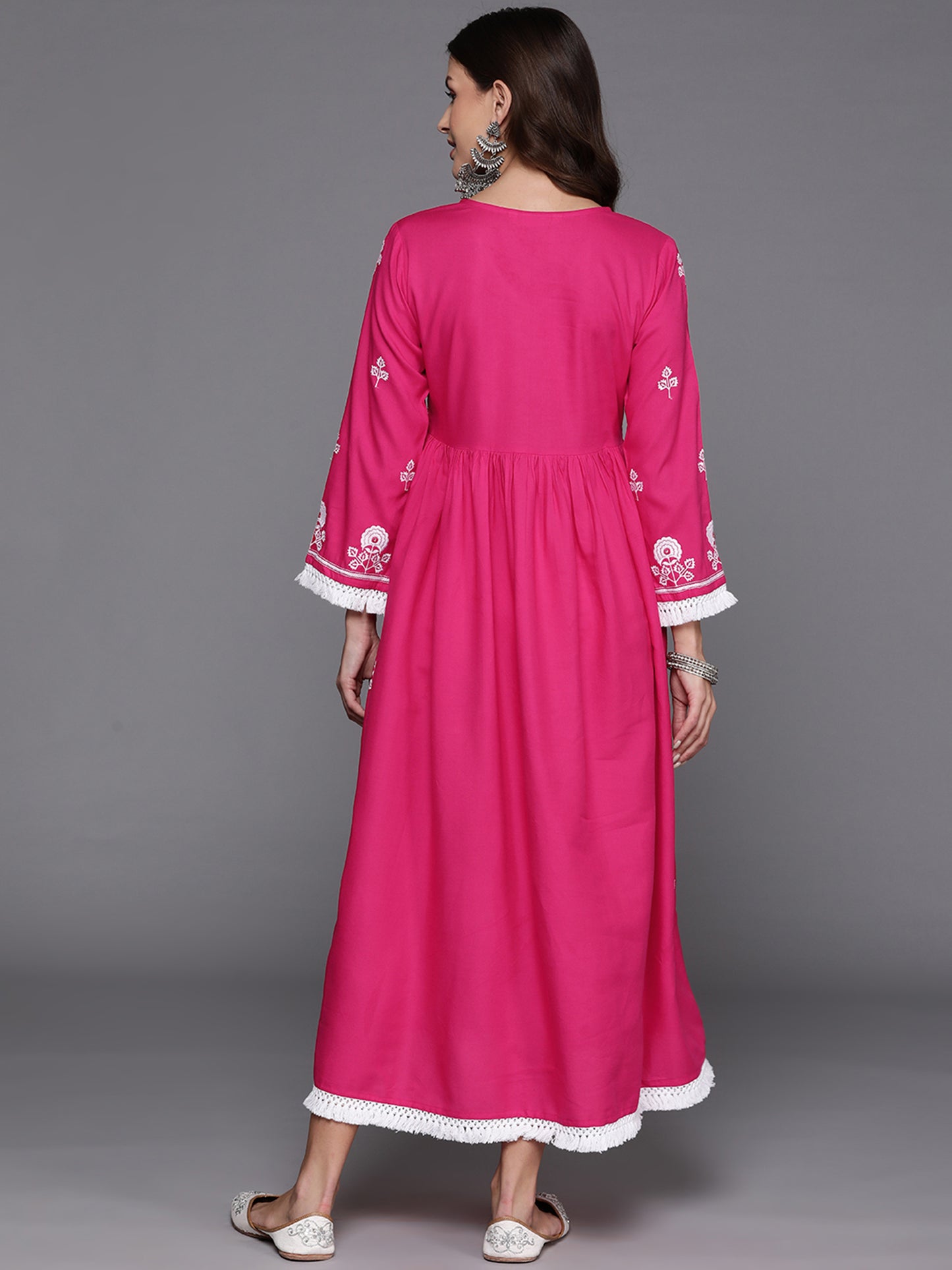 IE Pink Embroidered A-Line Dresses