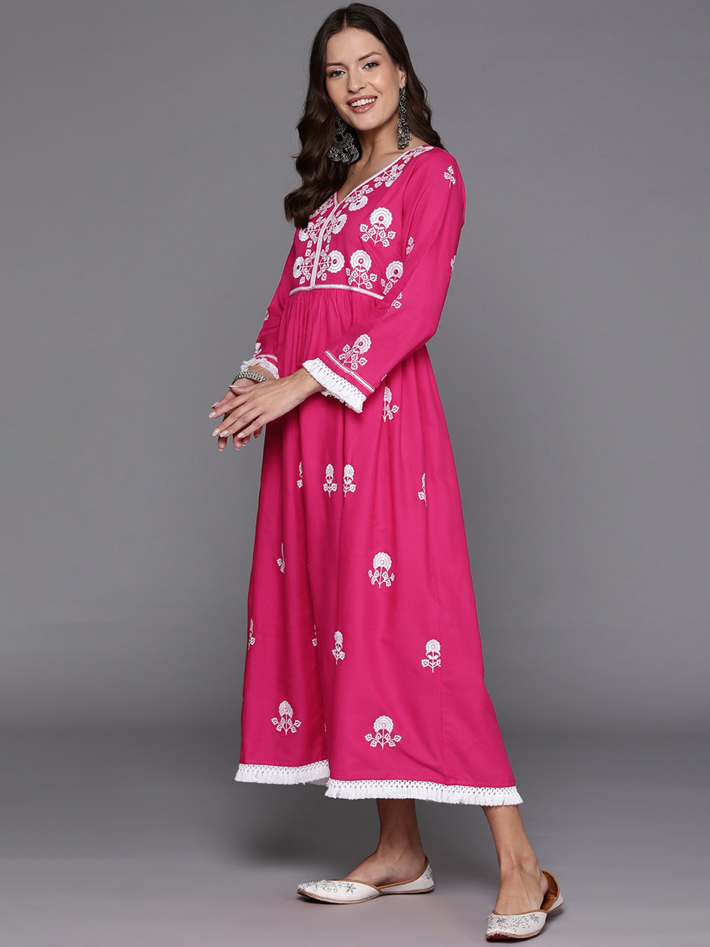 IE Pink Embroidered A-Line Dresses