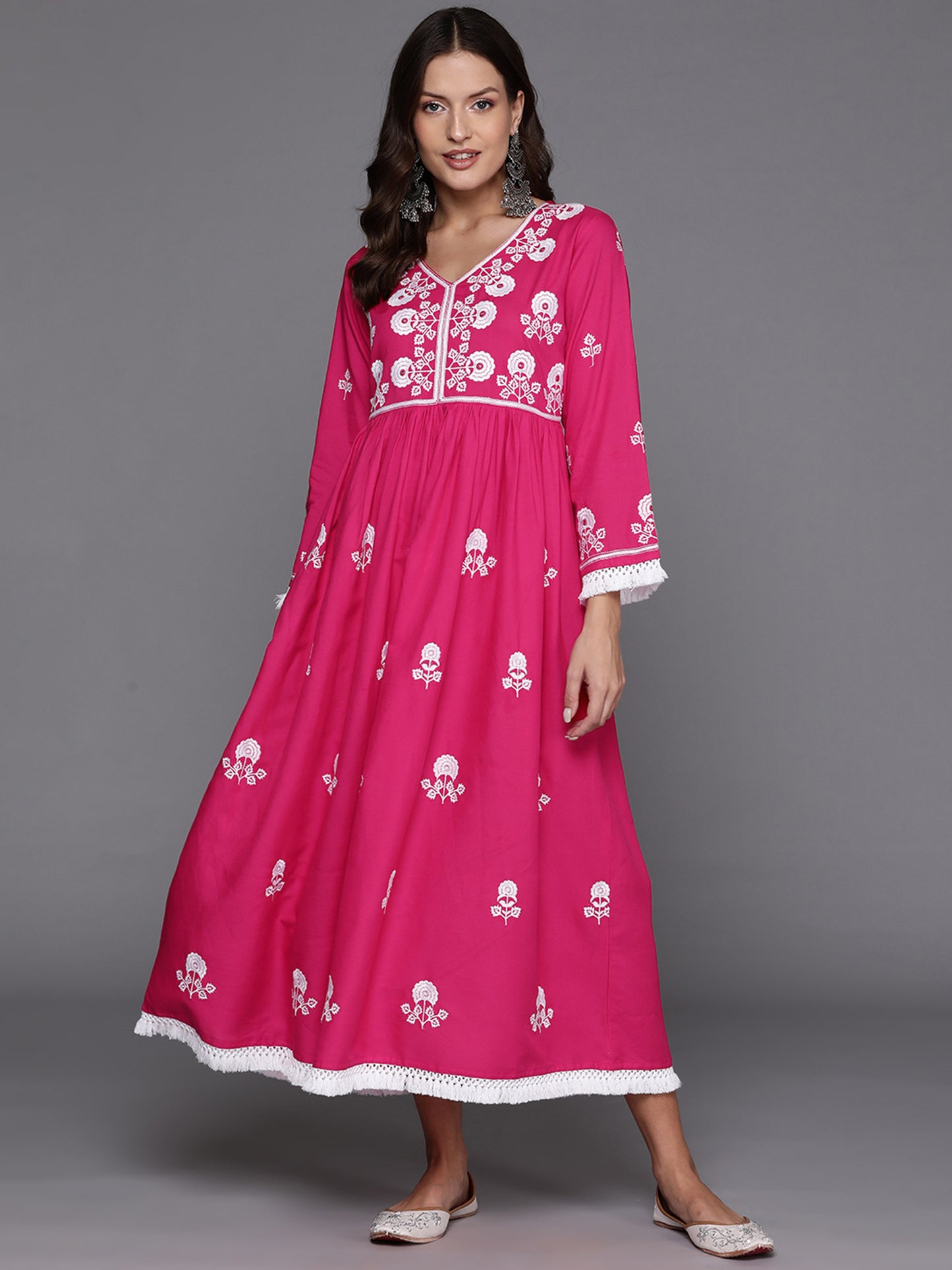 IE Pink Embroidered A-Line Dresses