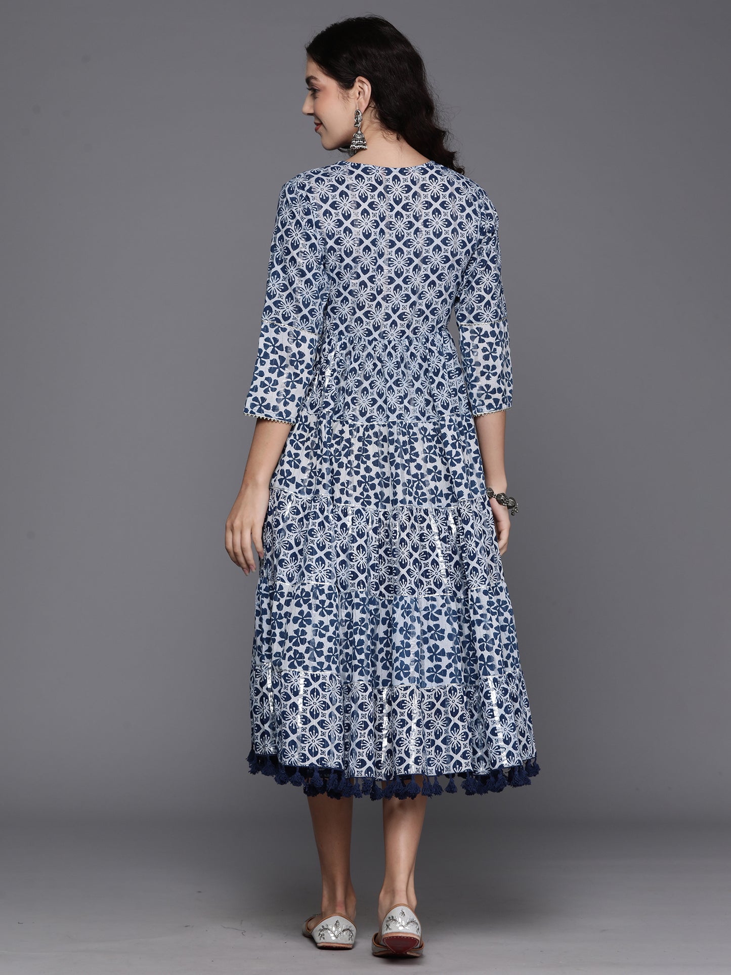 IE Blue Printed A-Line Casual Dress