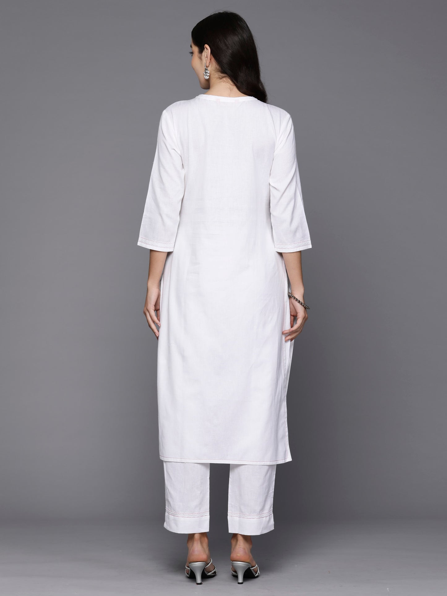 IE Off White Embroidered Straight Kurta Trousers  set