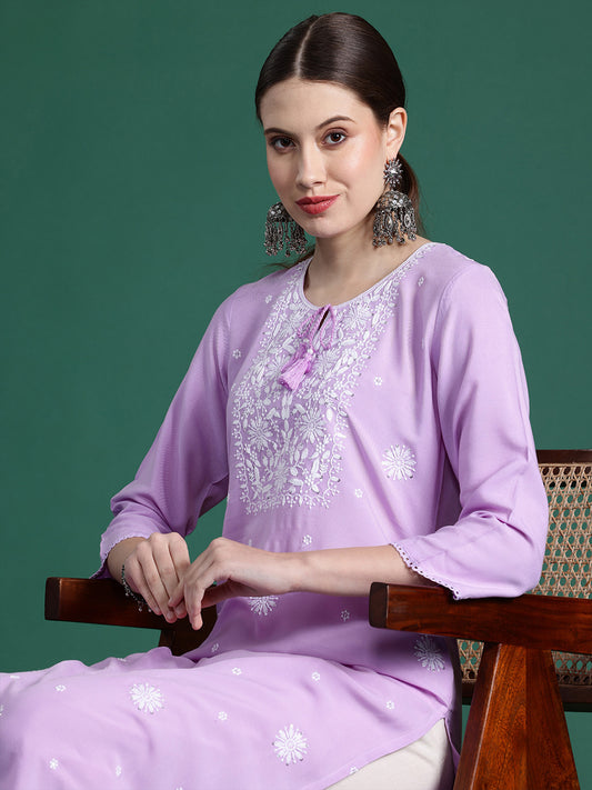 IE Purple Embroidered Straight Kurtas