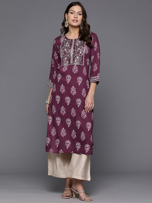 IE Burgundy Printed Straight Kurtas