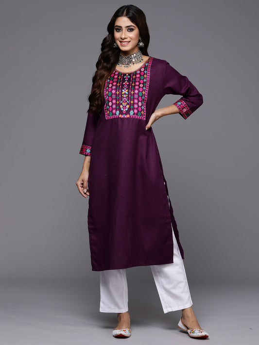 IE Purple Yoke Design Straight Casual Kurtas