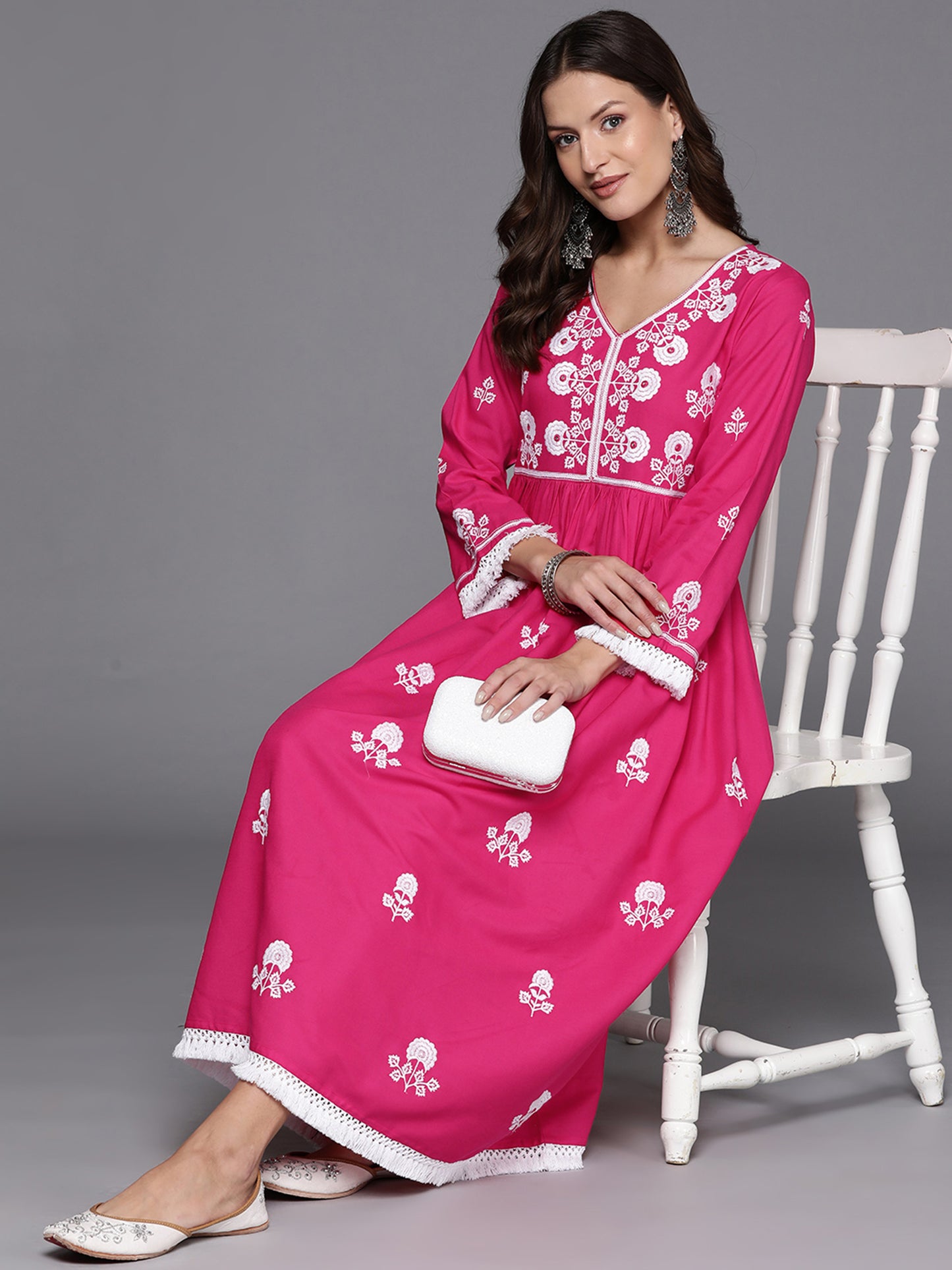 IE Pink Embroidered A-Line Dresses