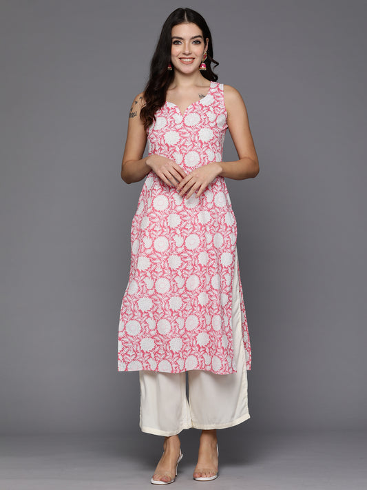 IE Pink Printed Straight Kurtas