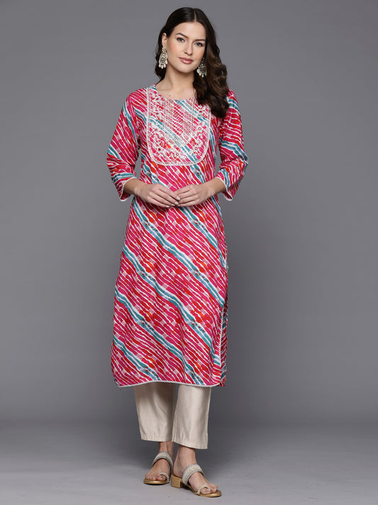 IE Pink Printed Straight Kurtas