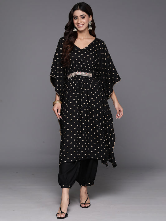 IE Black Embroidered Kaftan Kurta Salwar  Set