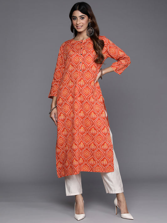 IE Orange Printed Straight Kurtas