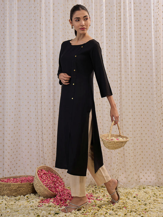 IE Black Solid Straight Kurtas