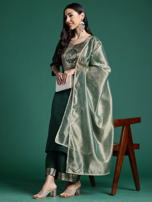 IE Green Yoke Design  Straight Kurta Palazzos With Dupatta set