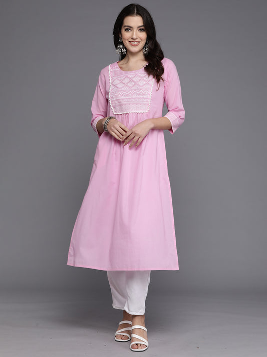 IE Pink Yoke Design A-Line Kurtas