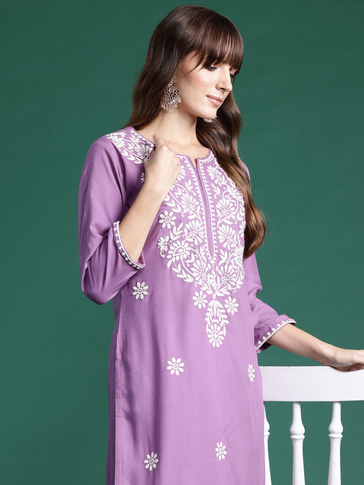 IE Lavender Embroidered Straight Kurtas