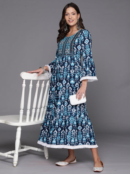 IE Blue Printed A-Line Dresses