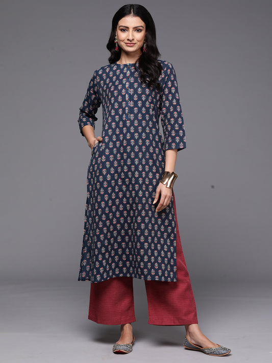 IE Blue Printed Straight Kurtas