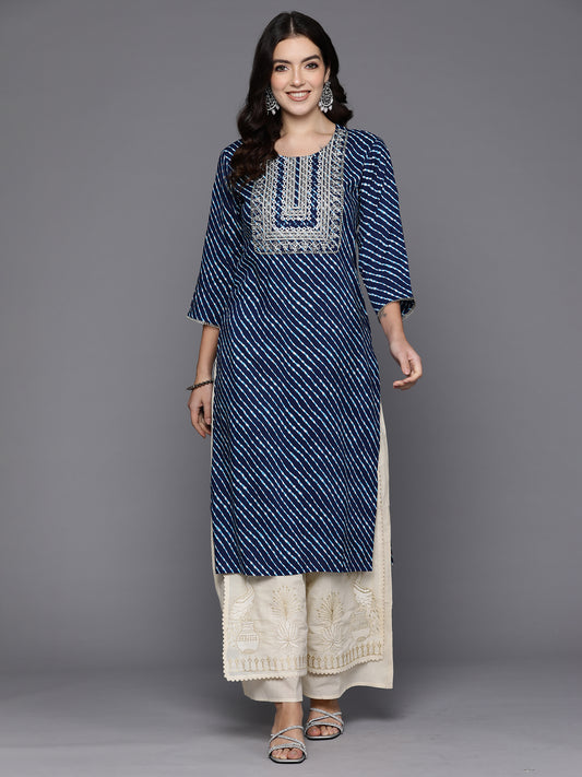 IE Blue Printed Straight Kurtas