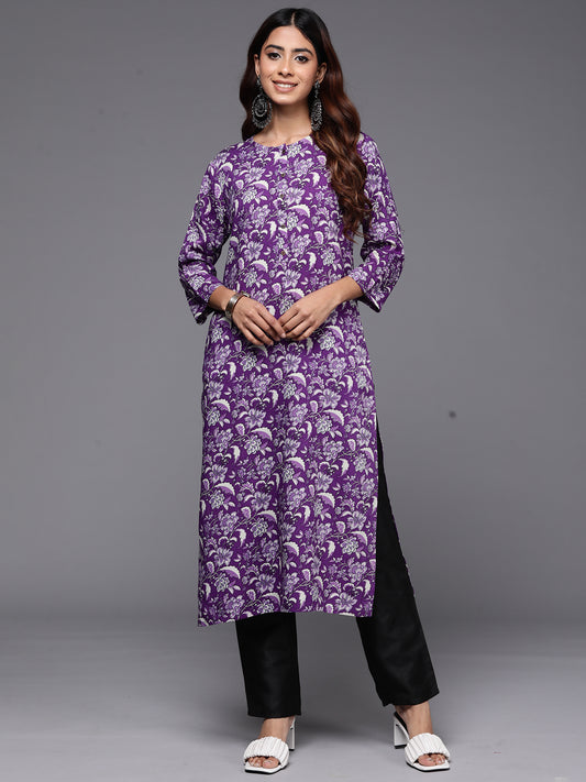 IE Purple Printed Straight Kurtas