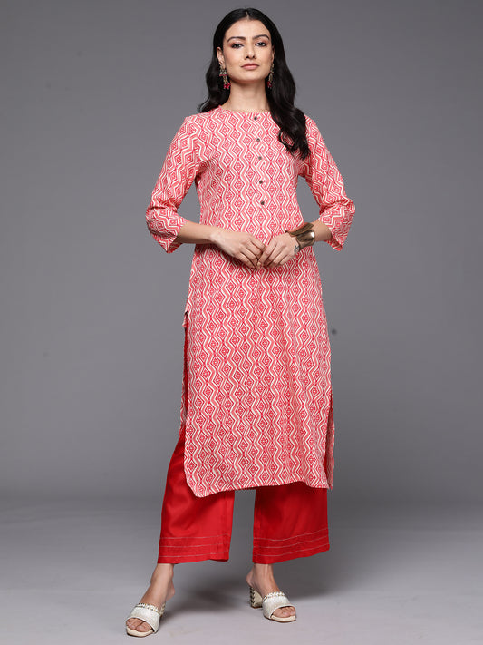 IE Peach Printed Straight Kurtas