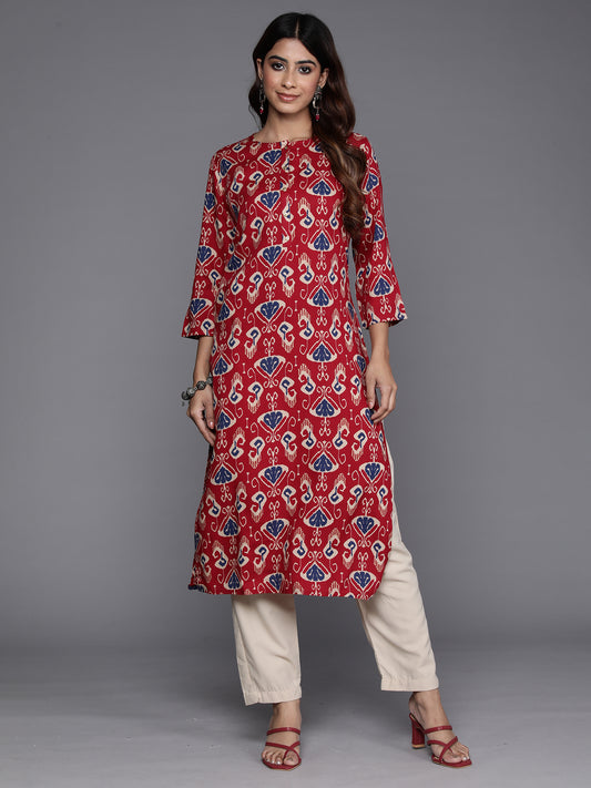 IE Maroon Printed Straight Kurtas