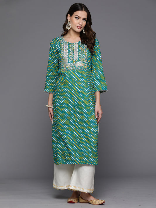 IE Blue Printed Straight Kurtas