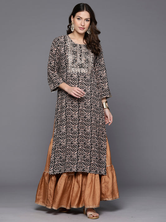 IE Black Printed Straight Kurtas