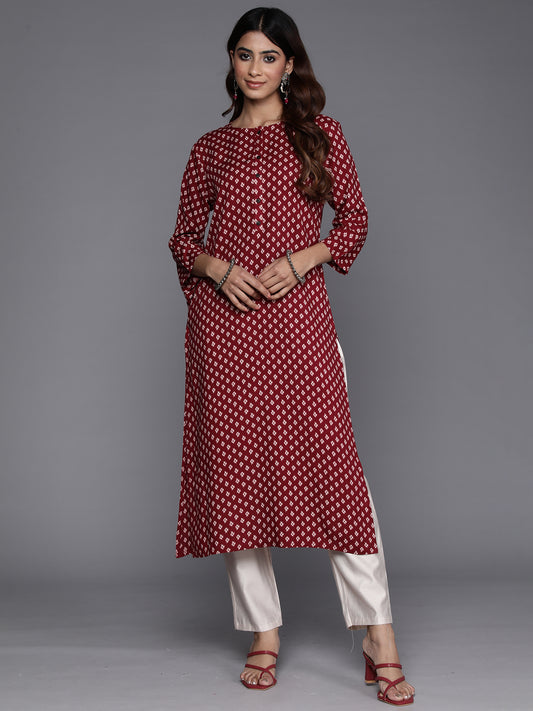 IE Maroon Printed Straight Kurtas