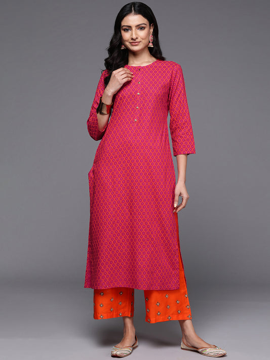 IE Pink Printed Straight Kurtas