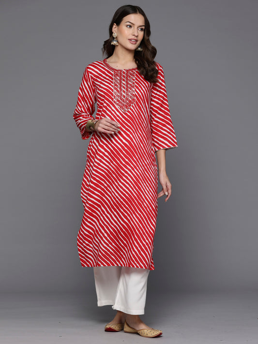 IE Red Printed Straight Kurtas