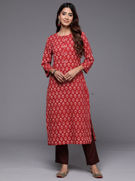 IE Red Printed Straight Kurtas