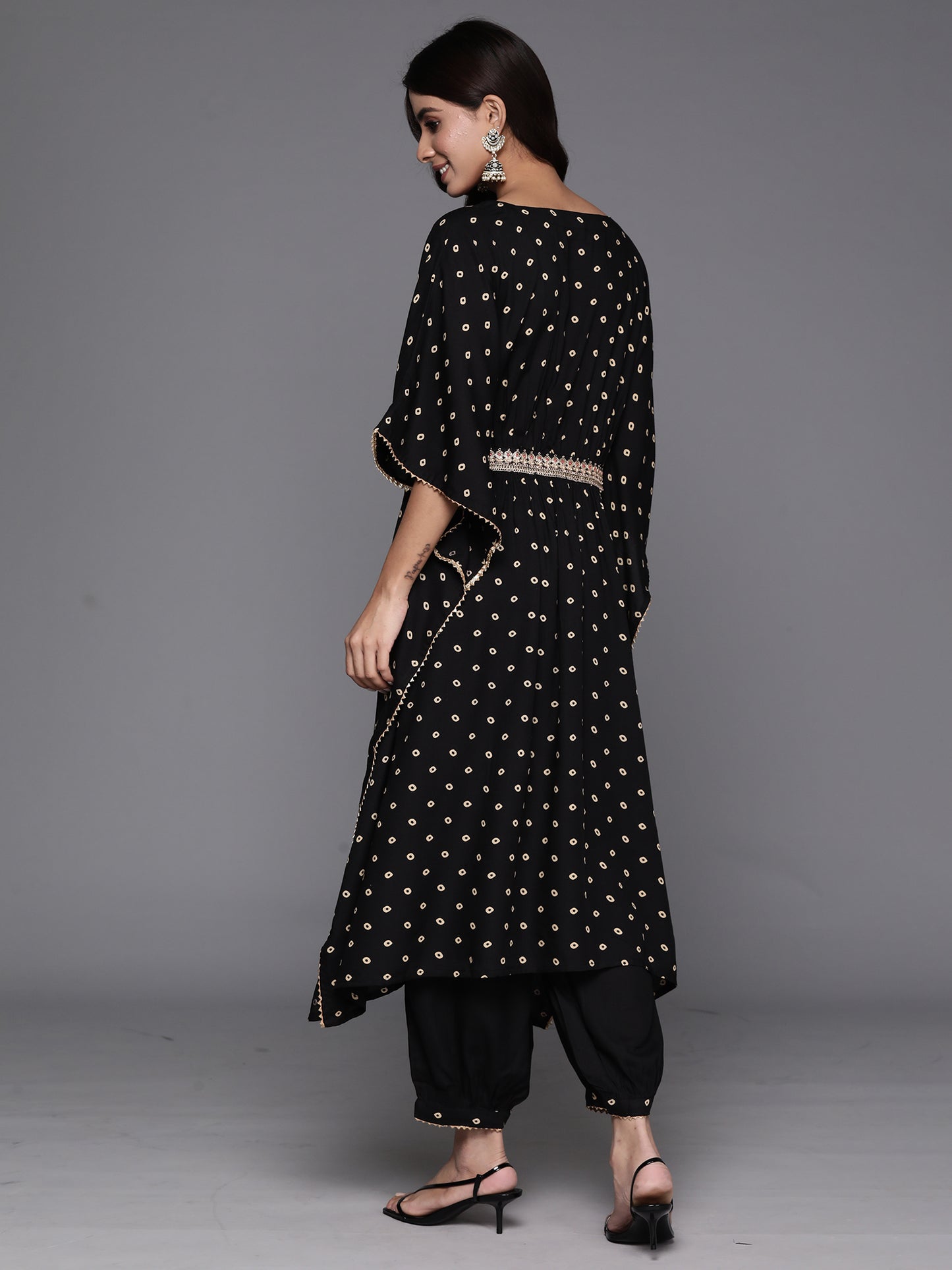 IE Black Embroidered Kaftan Kurta Salwar  Set