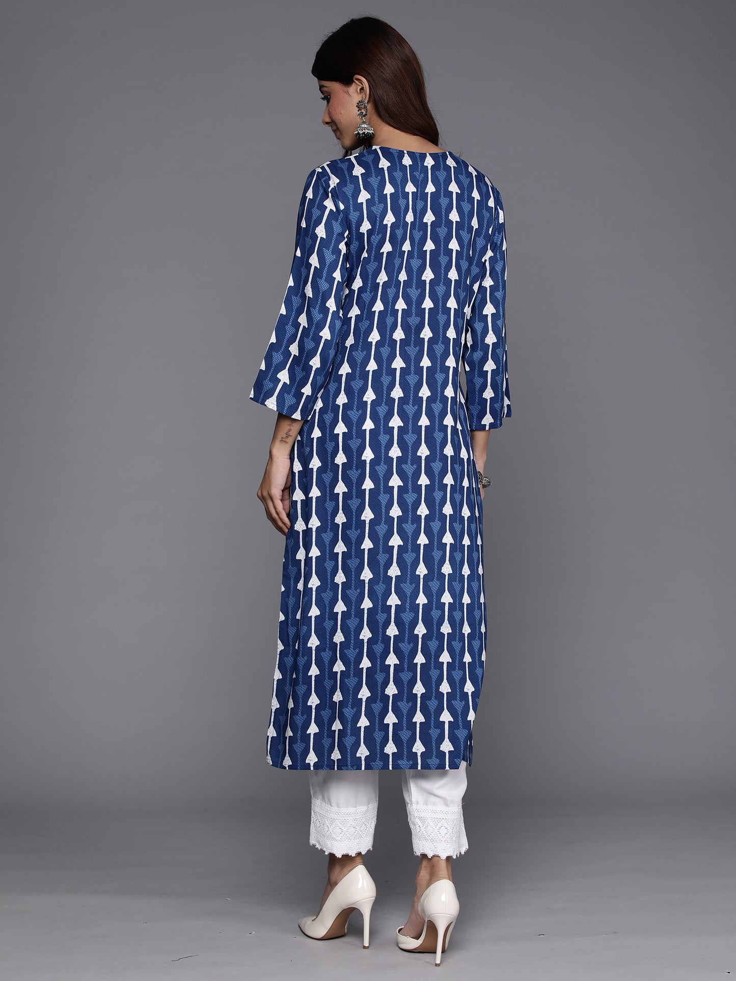 IE Navy Blue Printed Straight Kurtas