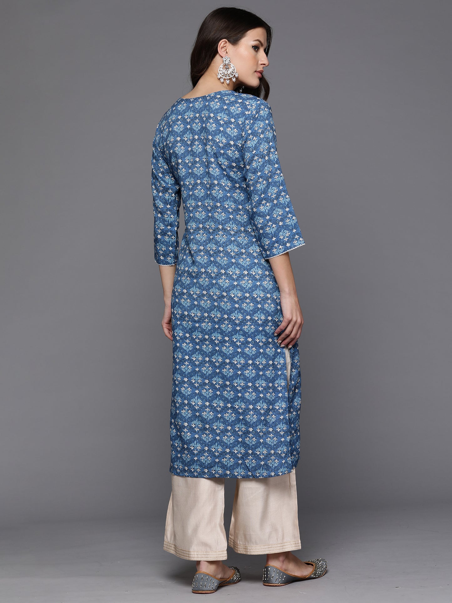 IE Blue Printed Straight Kurtas