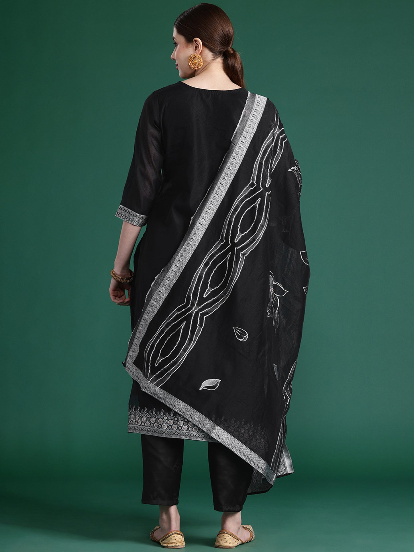 IE Black Woven Design Straight Kurta Trousers set