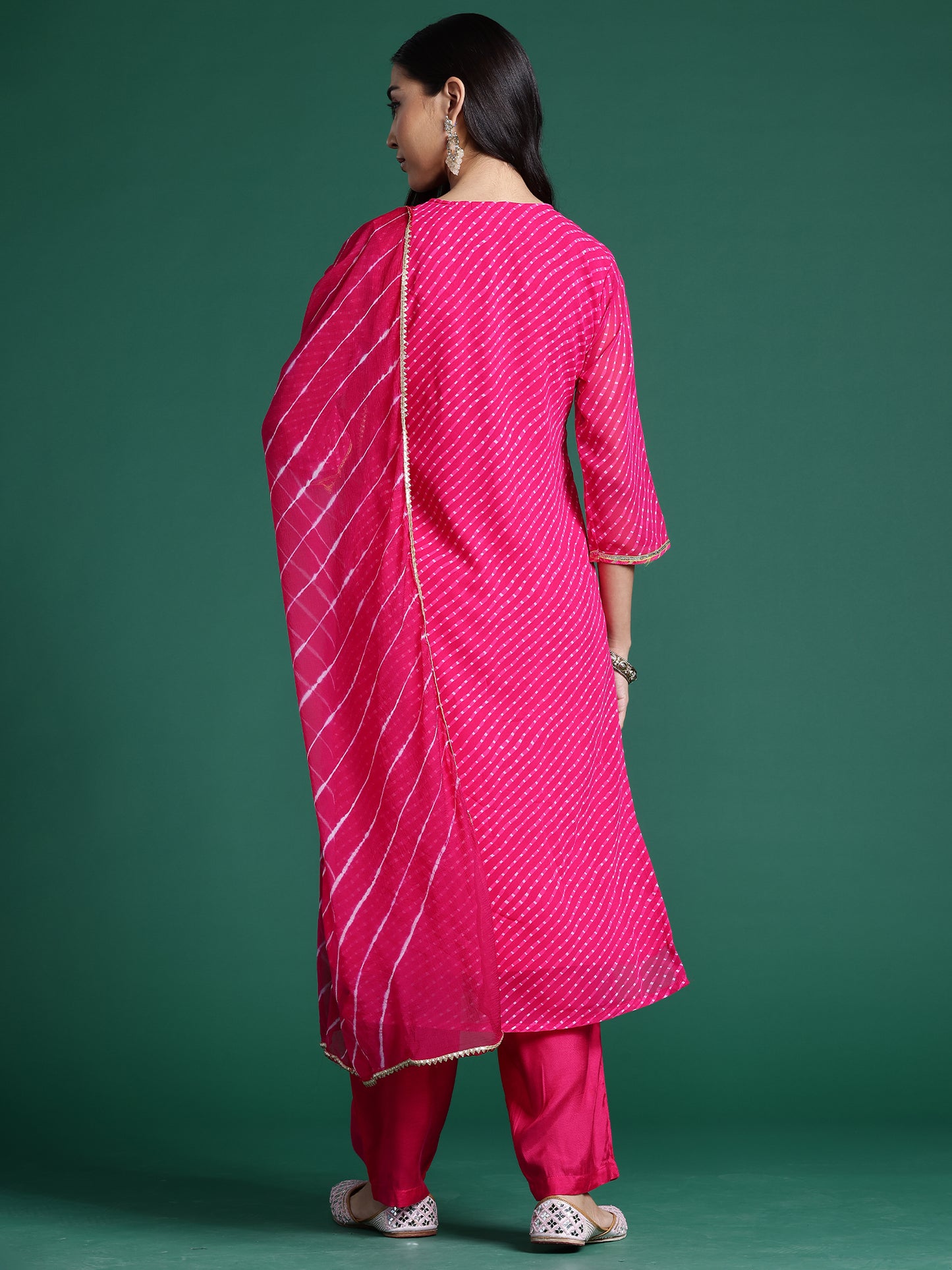 IE Pink Printed Straight Kurta Trousers With Dupatta set