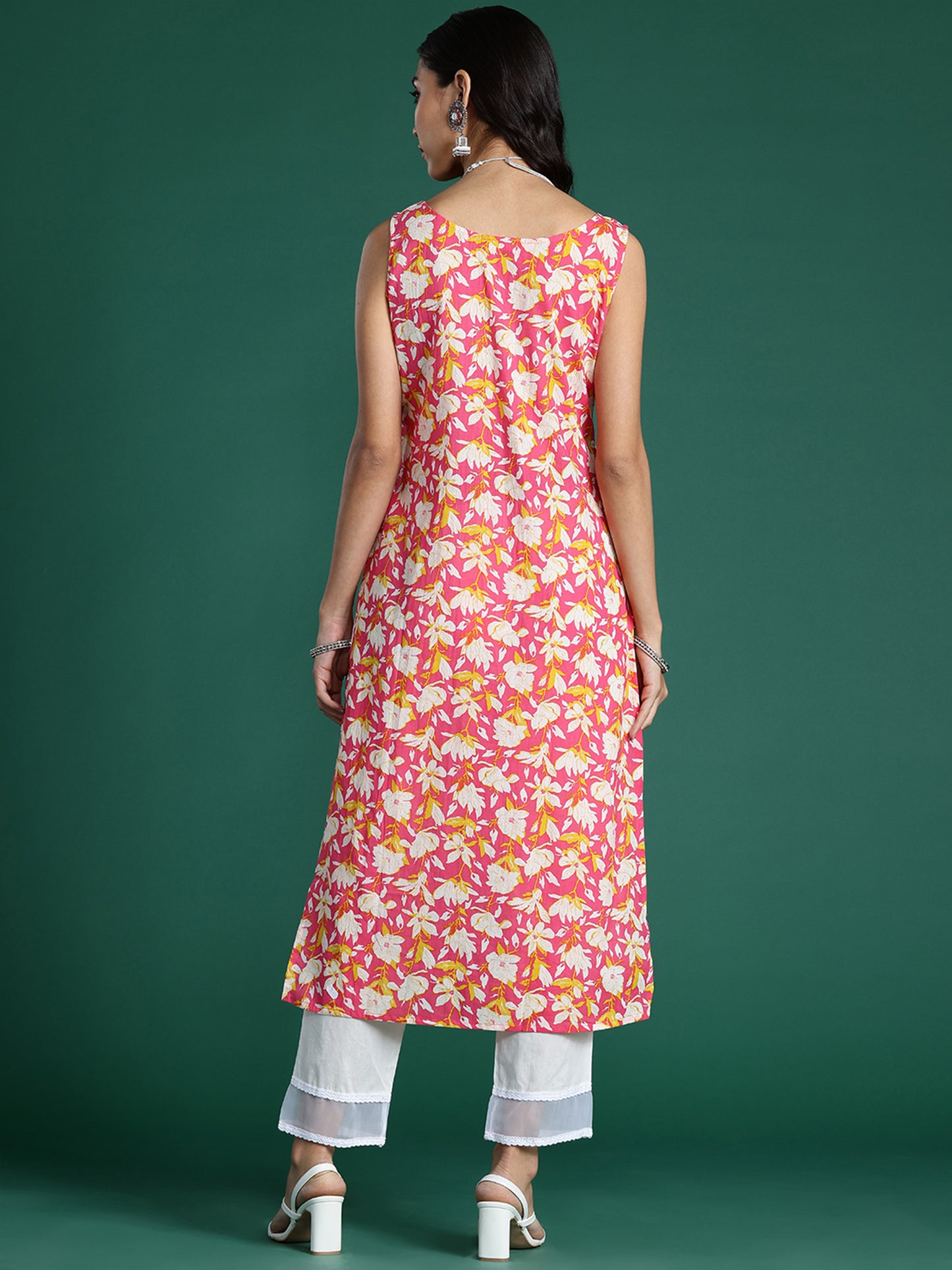 IE Pink Printed Straight Kurtas