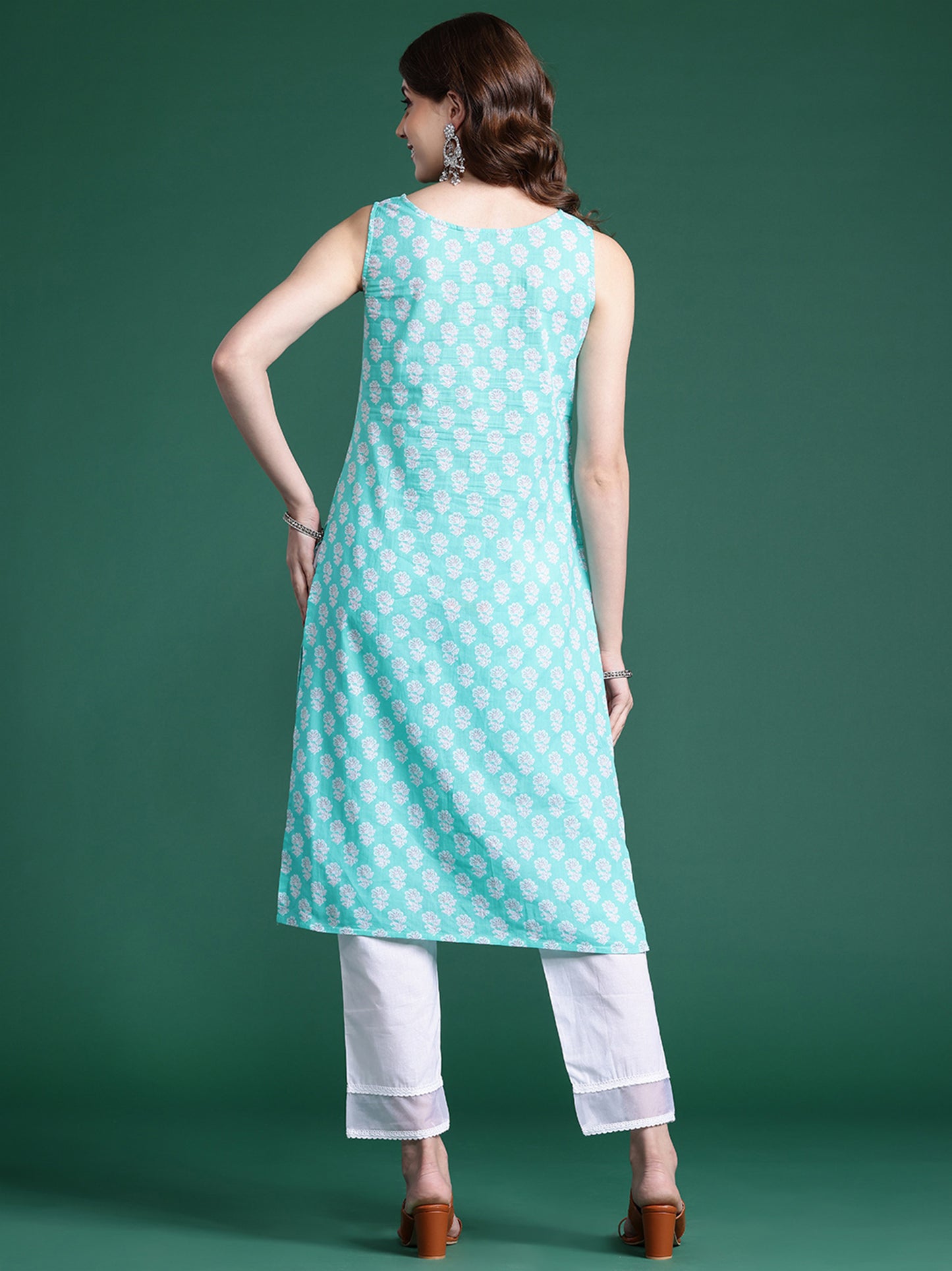 IE Blue Printed Straight Kurtas