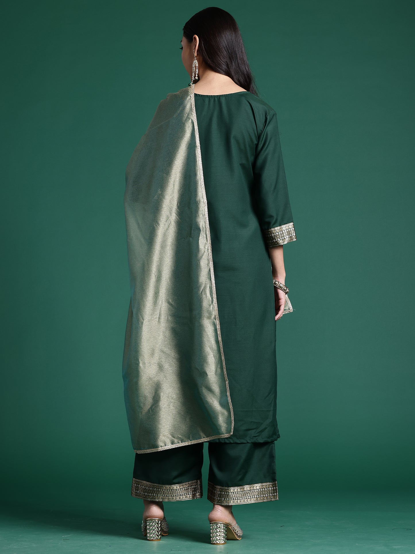 IE Green Yoke Design  Straight Kurta Palazzos With Dupatta set