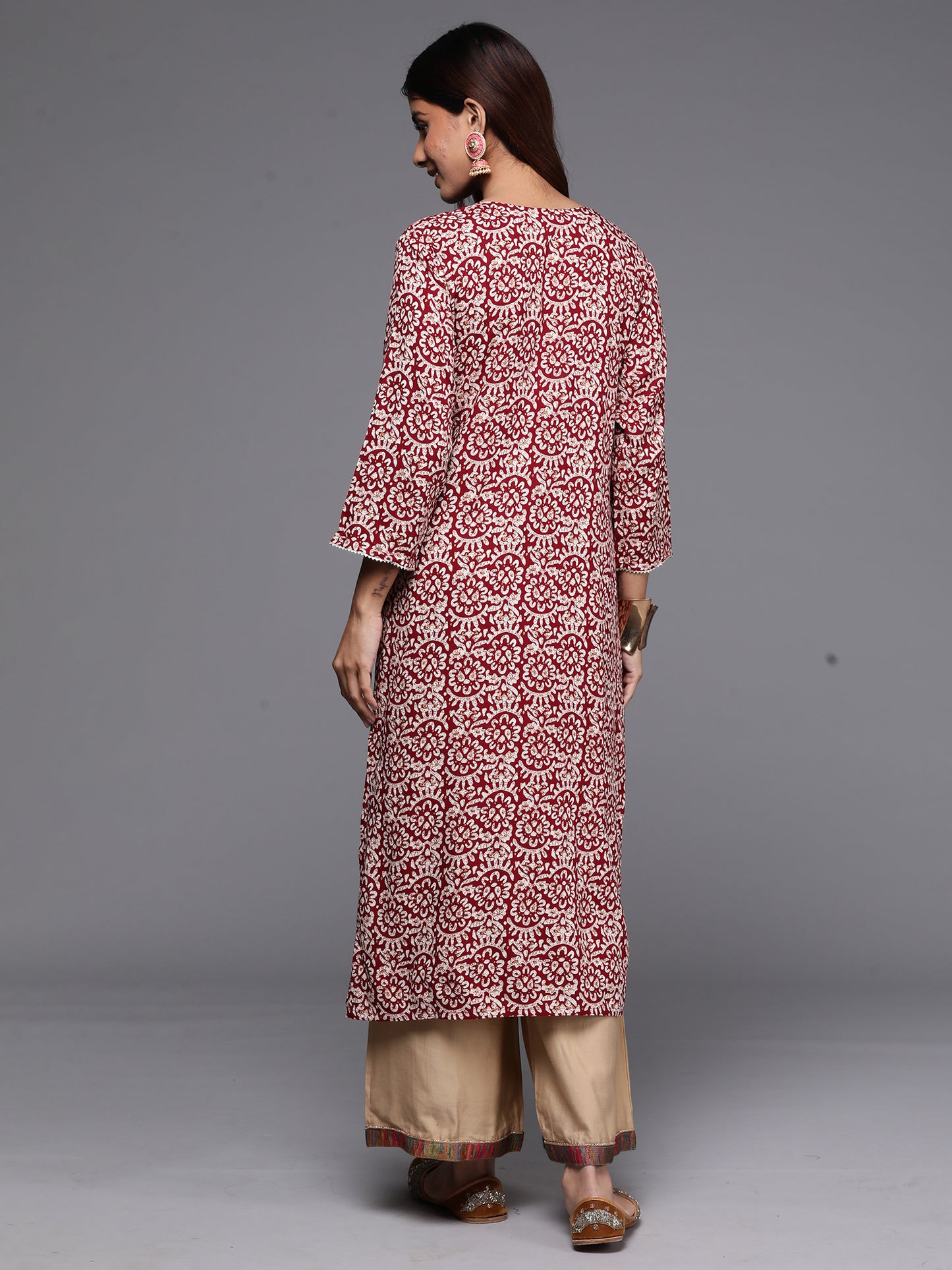 IE Maroon Printed Straight Kurtas