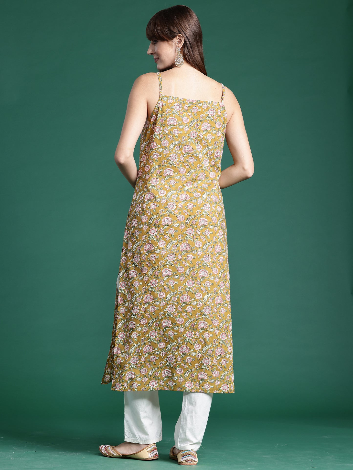 IE Mustard Printed Straight Kurtas