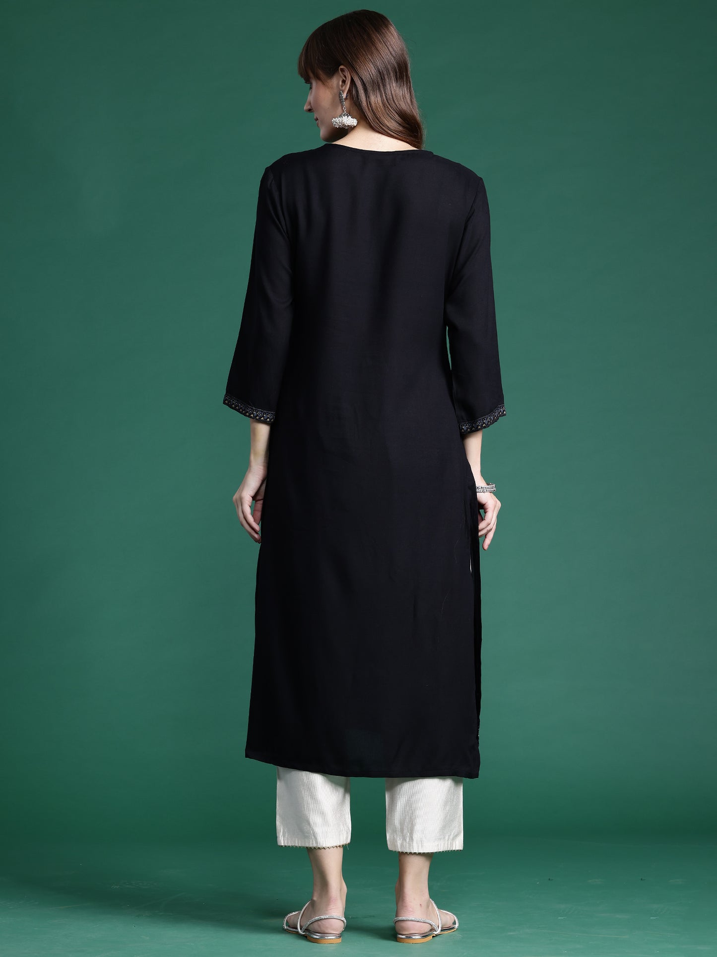 IE Black Printed Straight Kurtas