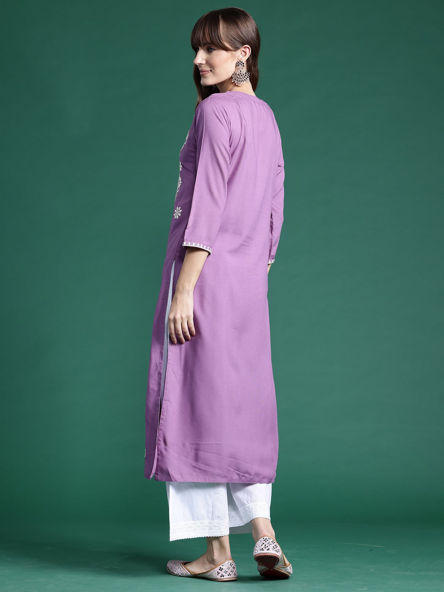 IE Lavender Embroidered Straight Kurtas