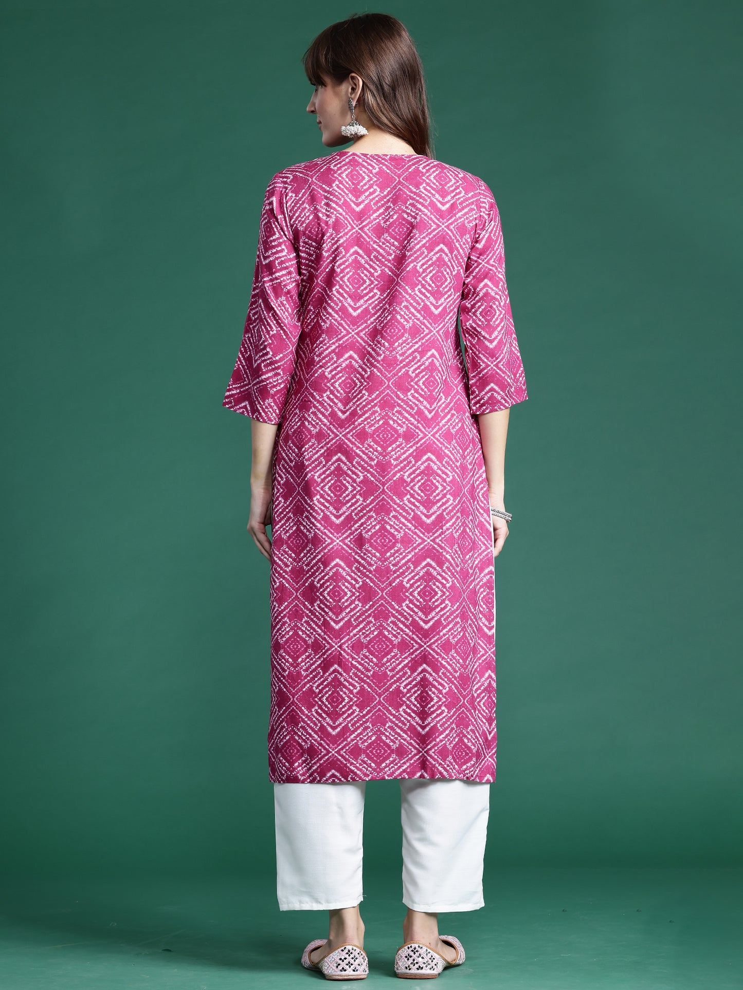 IE Pink Printed Straight Kurtas