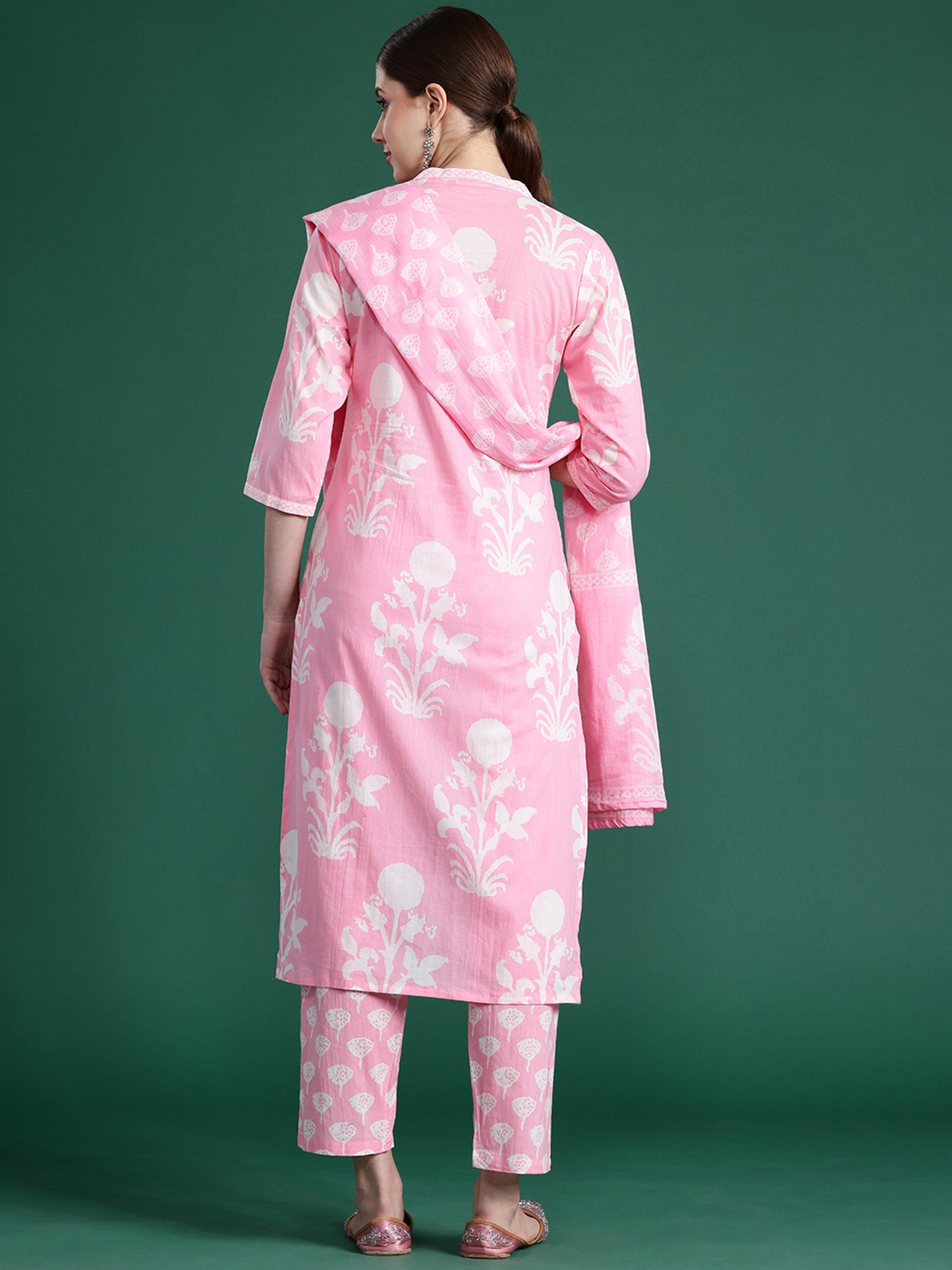 IE Pink Printed Straight Kurta Trousers With Dupatta set