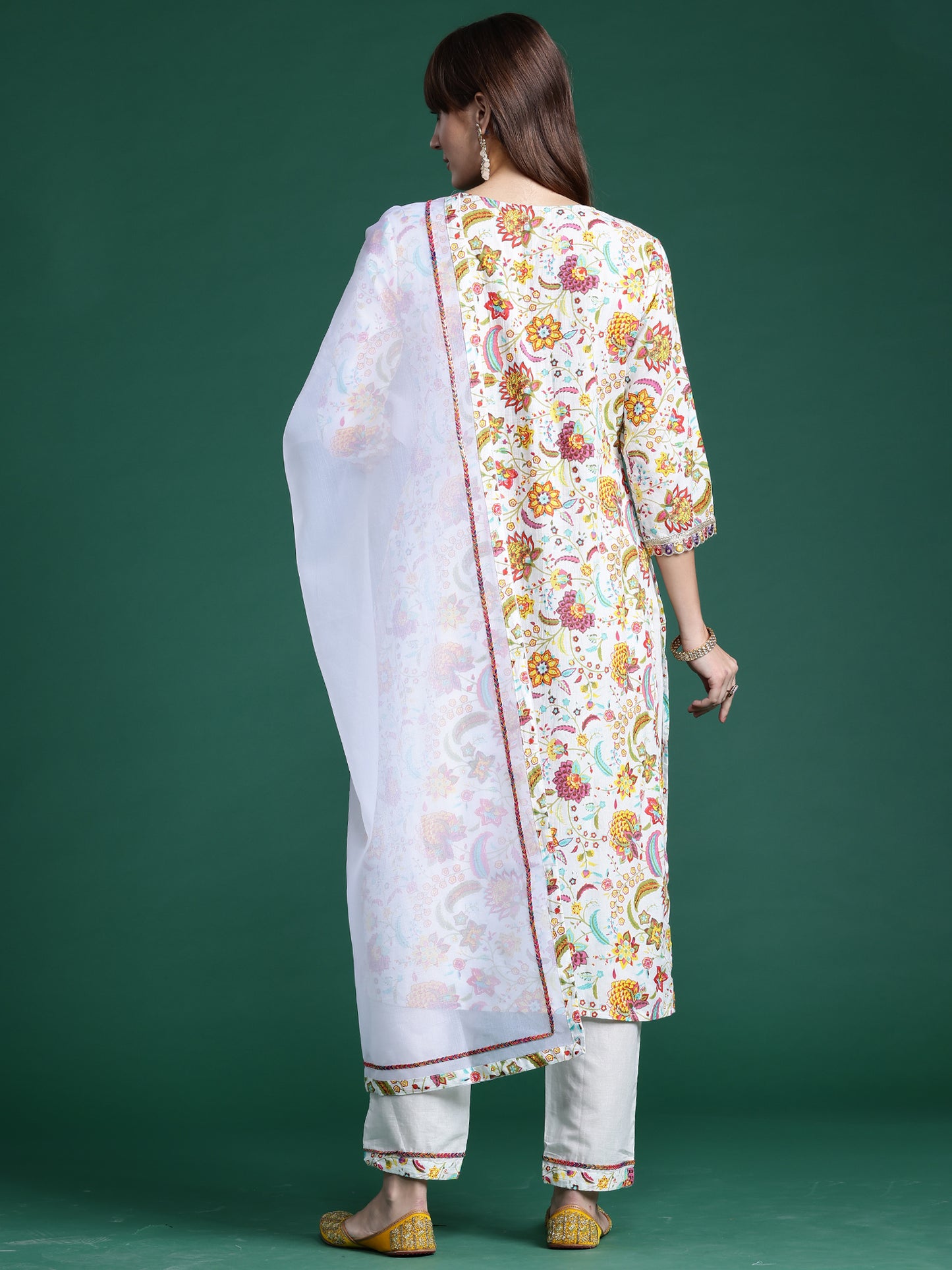 IE Off White Printed Straight Kurta Trousers With Dupatta set