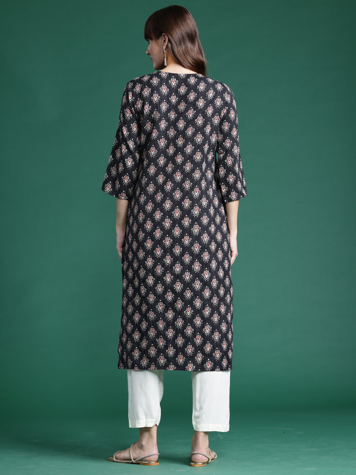 IE Black Printed Straight Kurtas