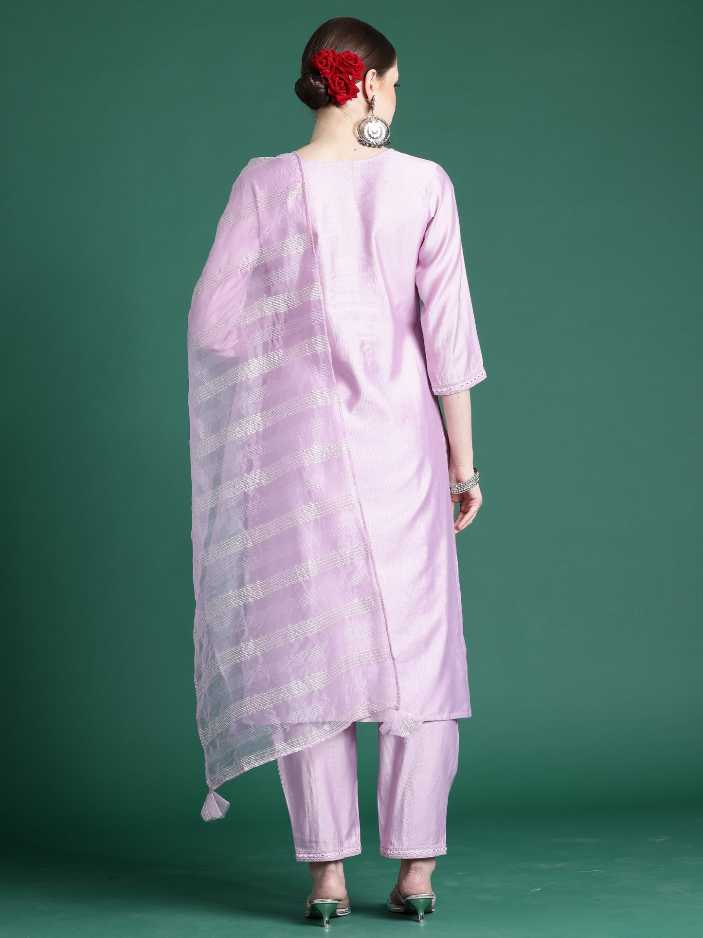 IE Lavender Embroidered Straight Kurta Trousers set