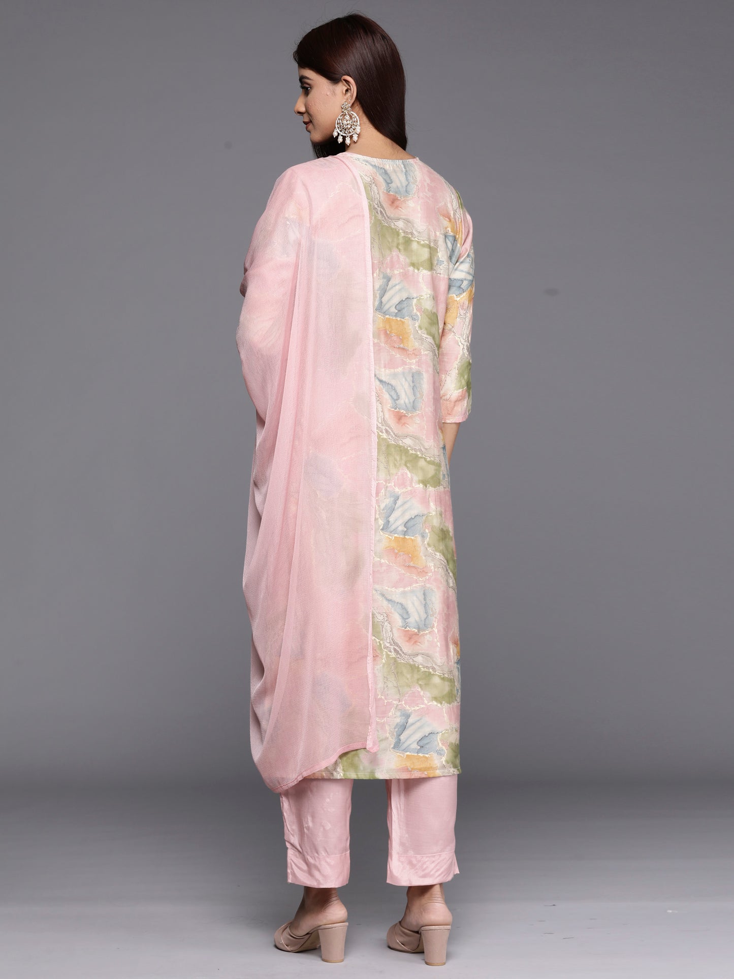 IE Multi Embroidered Straight Kurta Trousers With Dupatta set