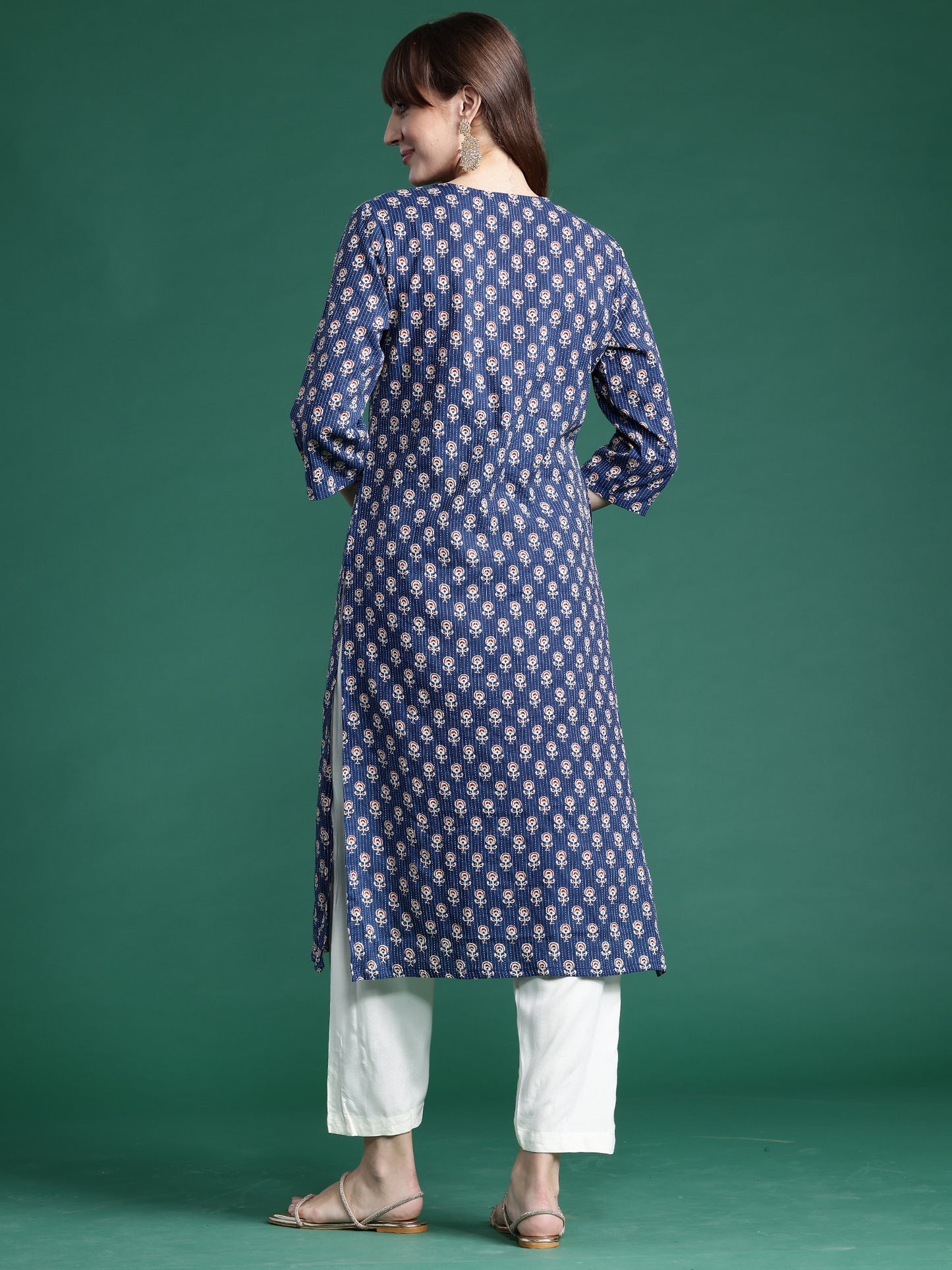 IE Blue Printed Straight Kurtas