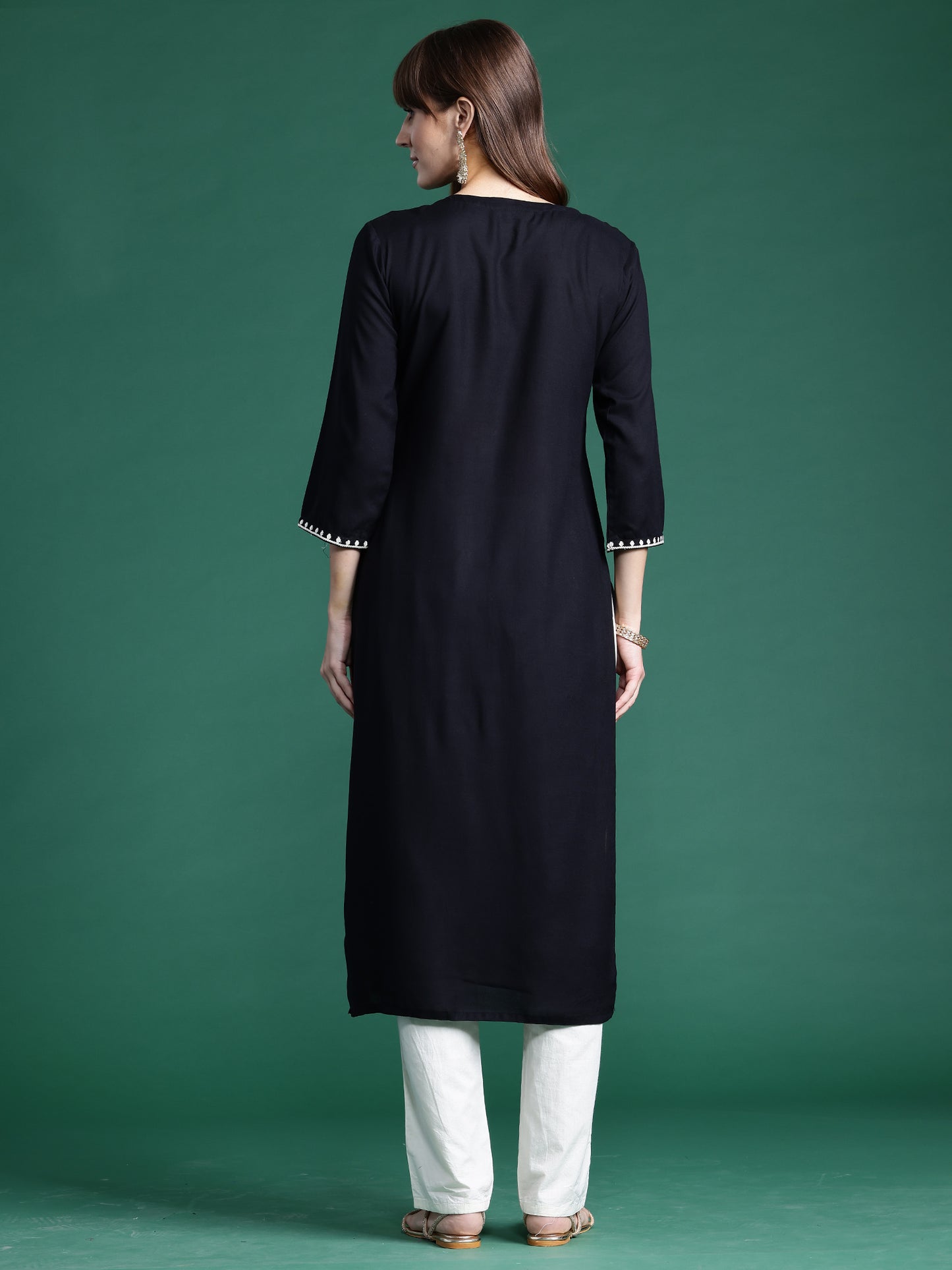 IE Black Embroidered Straight Kurtas