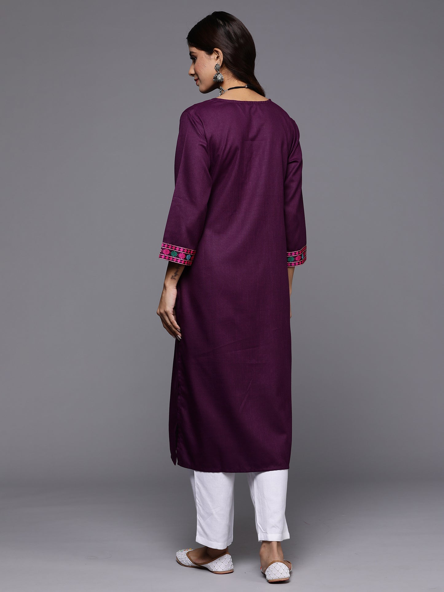 IE Purple Yoke Design Straight Casual Kurtas